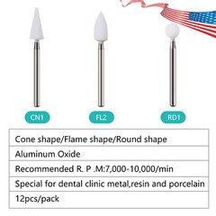 Dental White Stone High Speed Polishing Burs Cone/Flame/Round Aluminum Oxide