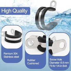 25 PCS 1Inch Cable Clamps,Rubber Cushioned Insulated Clamp,Stainless Steel Wir..