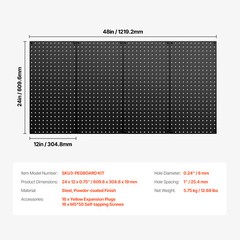 Metal Pegboard Panels 4 Pcs 24″ x 12″ Wall Organizer for Garage Tool Storage