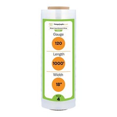 18″ x 1000′ 4 Rolls (120 Gauge) Blown Hand Stretch Film Shrink Wrap – Clear