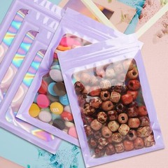 100/200 Smell Proof Mylar Bags Holographic Resealable Foil Pouch Zip Bags Purple