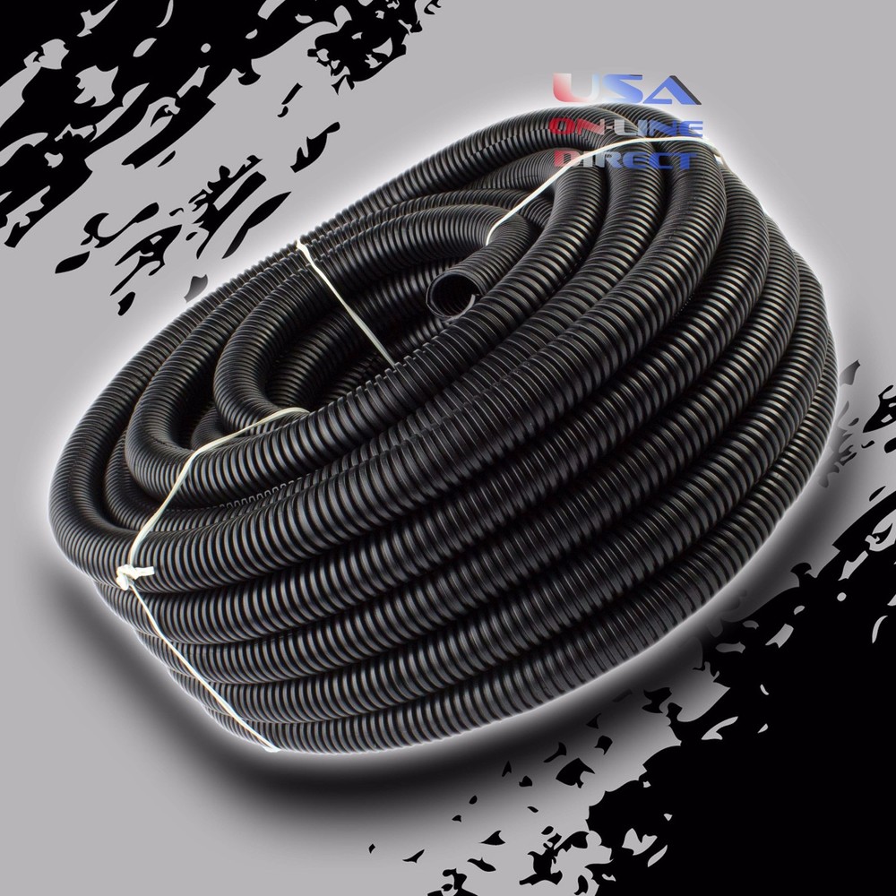 25Ft 1/2″ Marine Grade Conduit Car Home Tubing Split Wire Loom Black Sleeve tube