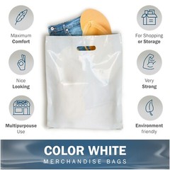 100 Pack 12″ x 15″with 1.5 mil Thick – White Merchandise Plastic Shopping Bags