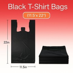 Bags 1/6 Large 21 x 6.5 x 11.5 BLACK T-Shirt Plastic Grocery Shopping Bags