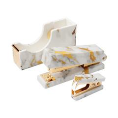 Mei Yi Tian Marble Gold Line Print Gold Stapler Staples Remover Tape Dispenser