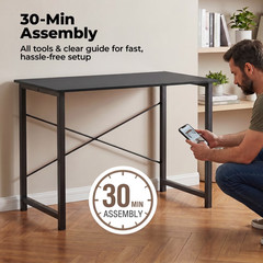 Modern Simple Black Office Desk For Home Bedroom Apartment Workstation