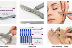 10PC DISPOSABLE SCALPELS #22-SINGLE USE – DISSECTING, SURGICAL, DERMAPLANING