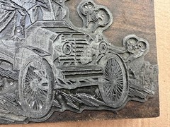 Large Antique Car Cartoon Motorists Print Block Classic Automobile 8″x5.5″