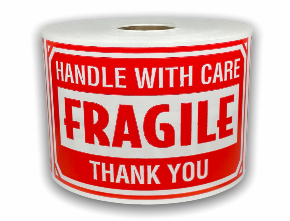 Fragile Handle w Care | Shipping Warning Packaging Stickers | 3″x5″ | 300 Labels