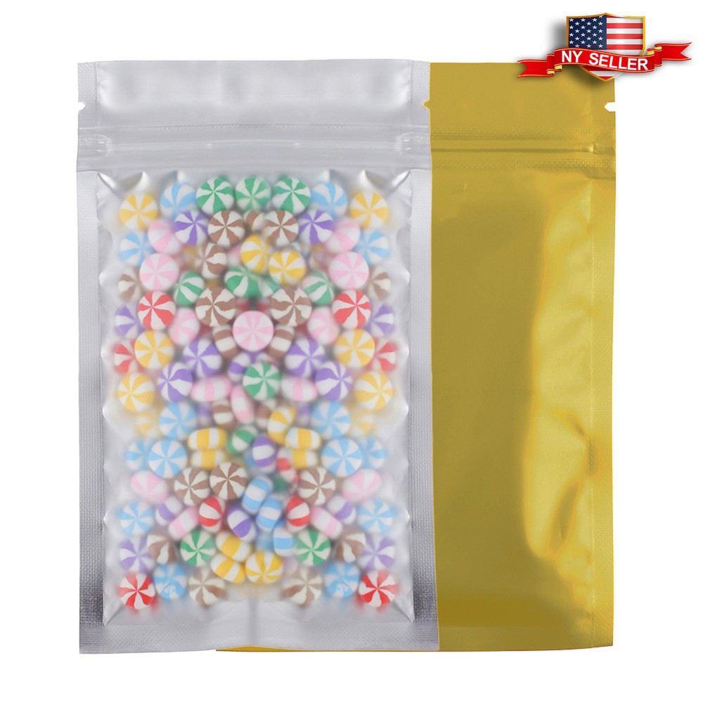 100 Flat Clear/Silver/Gold Metallized Foil Resealable Bags 8.5x13cm (3.3×5.1″)