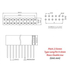 2.54mm 0.1″ PCB Header Vertical Female Socket Connector, Single/Double Row Pin