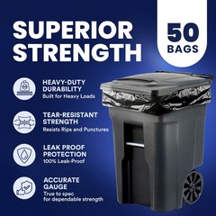Plasticplace 95-96 Gallon Trash Bags – 1.2 mil thick – 50 Bags on Rolls