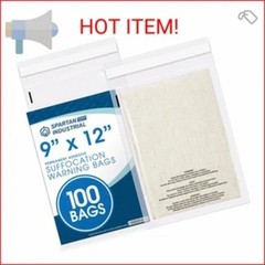 Spartan Industrial – 9″ X 12″ (100 Count) Self Seal Clear Poly Bags with Suffoca