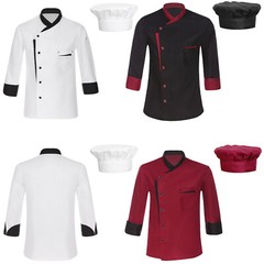 Unisex Jacket Adult Chef Cooking Uniform Long Sleeve With Hat Costume Clothes