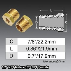 1/2 Inch NPT Male Thread to 1/8 Inch NPT Female Reducing Brass Pipe Fi
