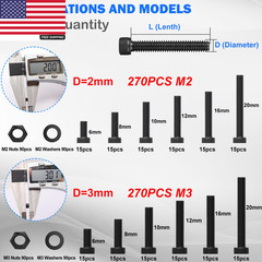 540PCS M2 M3 Metric Screws Assortment Set Suitable for 3D Printer Diy,Hex Socket