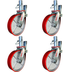4 pcs Scaffold Caster 8″ x 2″ Red Wheels w/ Locking Brakes 1-1/4″ Stem with Pin