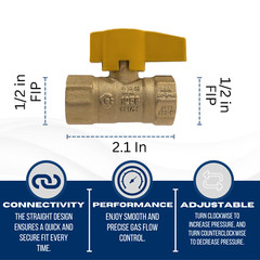50) 1/2″ IPS BRASS GAS VALVE, CSA APPROVED 1/4 TURN – PROPANE, NATURAL GAS