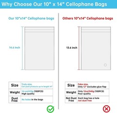 100 Pcs 10″x14″ Clear Self-Sealing Cellophane Bags for Packaging T-Shirt Clothes