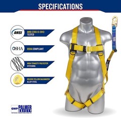 Palmer Safety Safety Harness w/Detachable 6 ft Lanyard I Single Leg Lanyard…