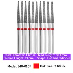 10pc Dental FG High Speed Diamond Burs Flat End Taper Shape Polishing Burs