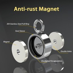 2000 LBS Strong Fishing Magnet Kit Double-Sided Pull Force and Rope Carabiner