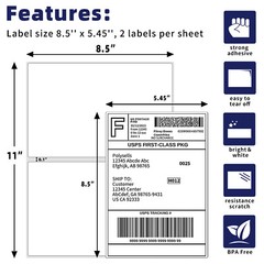 Shipping Labels 8.5×5.5 half sheet Self Adhesive 2 Per Sheet POLYSELLS
