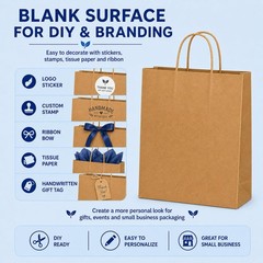MESHA Brown Paper Bags with Handles, 100 Pack, 8 1 count (Pack of 100), Kraft