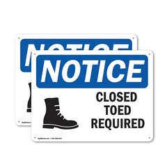 (2 Pack) Closed Toed Shoes Required OSHA Notice Sign Decal Metal Plastic