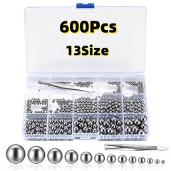 600 Pcs Metric Precision Steel Bearing Balls, Assorted Stainless Steel Loose Bic