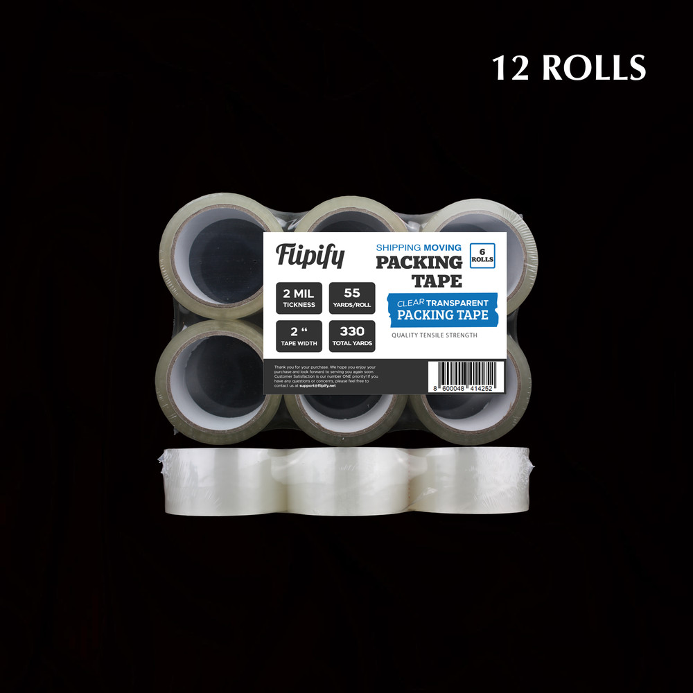 12 rolls Carton Sealing Clear Packing Shipping Box Tape 2 Mil- 2″ x 55 Yards