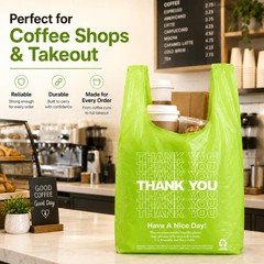 YoYoRain 100 Pack “Thank You” TShirt Bags – Green Plastic Shopping Bags with …