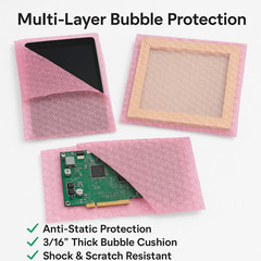 12×15.5 Pink Anti-Static Bubble Pouches Self Seal 3/16″ Poly Bags