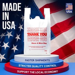 Thank You Plastic T-Shirt Bags 11.5×6.5×21 for Grocery Retail Shopping 50 pack