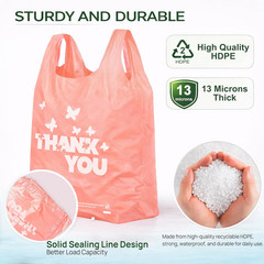 PINK Thank you bags, 100PCS T shirt bags, To Go Bags,Grocery bags, Reusable and