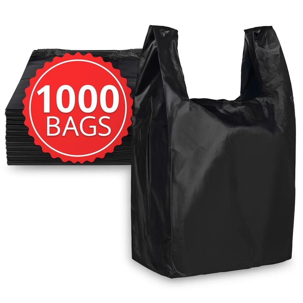 Bags 1/6 Large 21 x 6.5 x 11.5 BLACK T-Shirt Plastic Grocery Shopping Bags