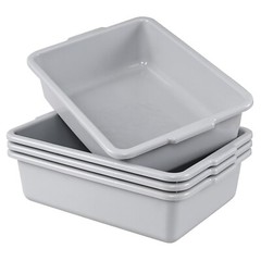 4 PACK 22 L Plastic Commercial Bus Tubs, Utility Bus Box, Gray