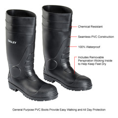 31251 Rubber Fishing Hunting Waterproof PVC Work Mud MENS BLACK BOOTS STEEL TOE