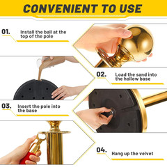 Gold Stanchion Set with Velvet Ropes for Events, Parties & Photo Booths