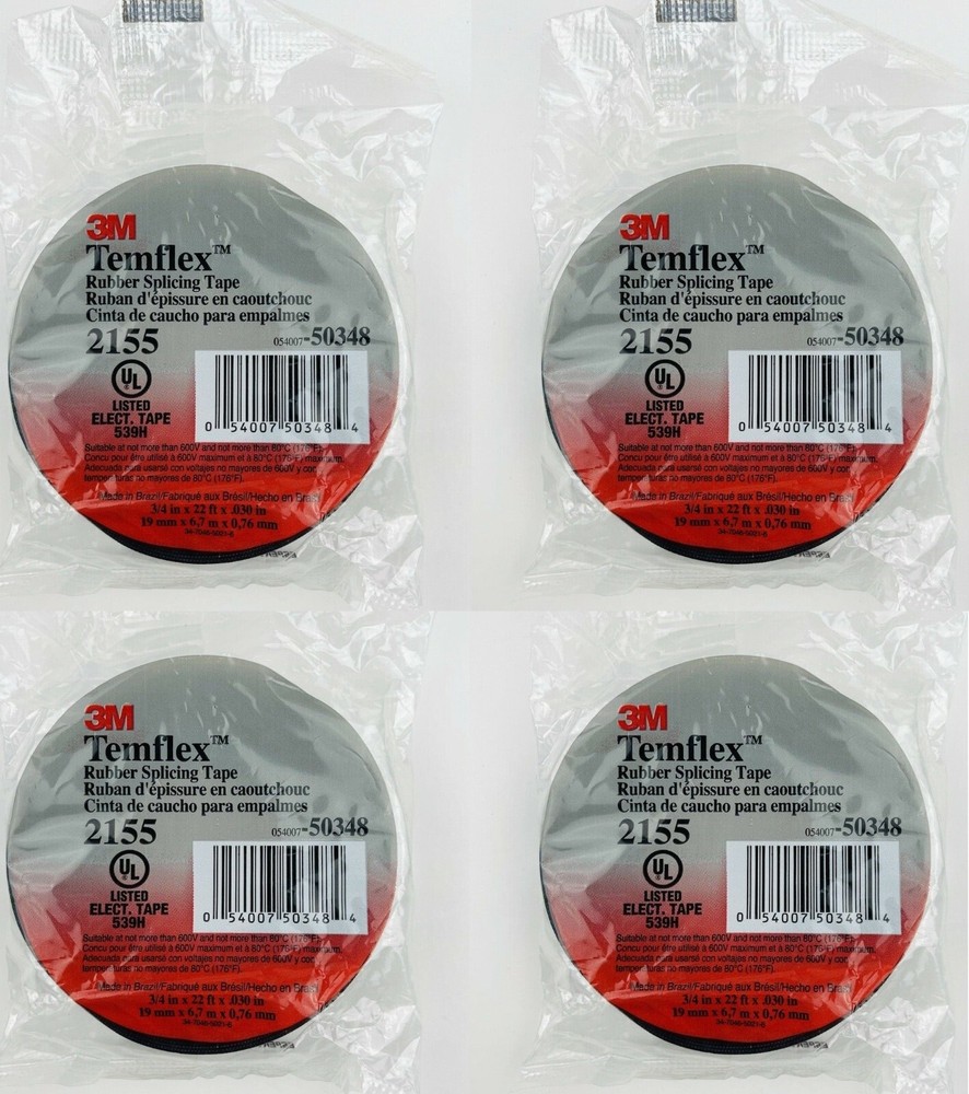 4 Rolls 3M Temflex Rubber Splicing Tape # 2155 Max 600V (3/4″ x 0.03″ x 22 ft)