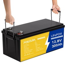 POERUNI 12V 300Ah LiFePO4 Battery 4000+ Deep Cycles 3840Wh 200A BMS for RV Solar