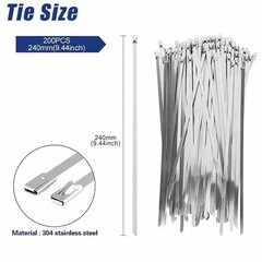 Cable Tie Tool Gun Kit Stainless Steel with 200 pcs Metal Zip Ties #E