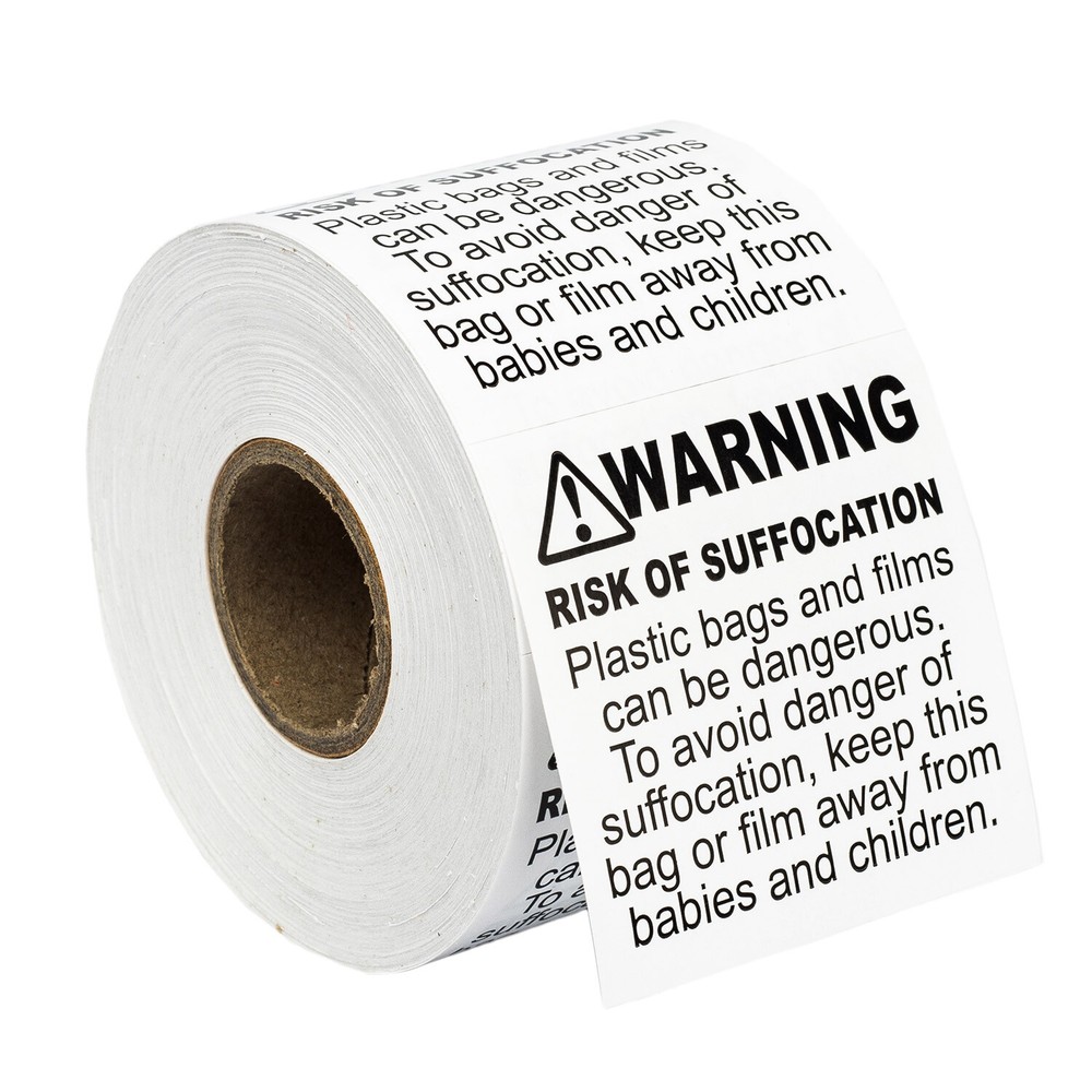 SUFFOCATION WARNING Labels/Stickers (2 x 2) – FBA Approved – (2) Rolls of 500