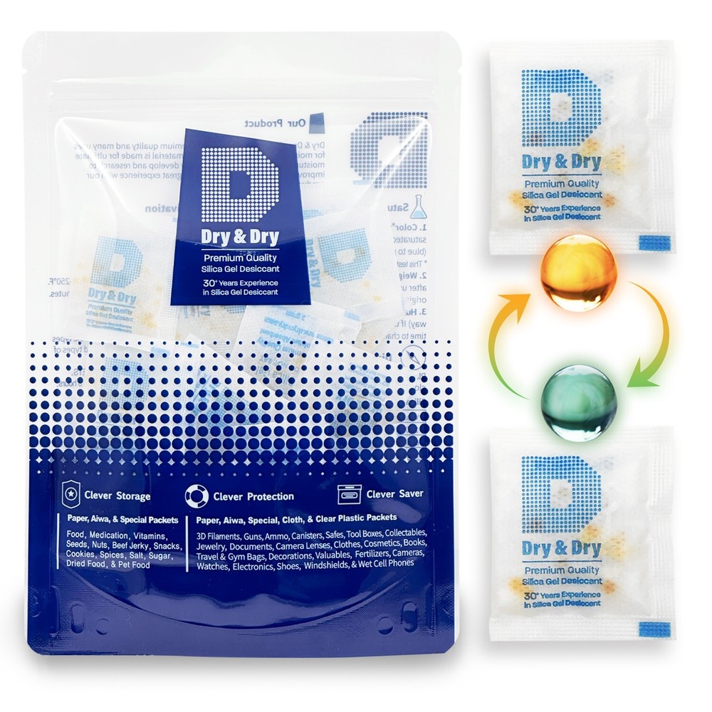 3 gram X 50 PK “Dry & Dry” Food Grade Orange Indicating Silica Gel Packets