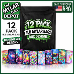 12 Pack 1lb Mylar Bags Assorted Designs 1 pound Smell Proof Resealable Zip bag