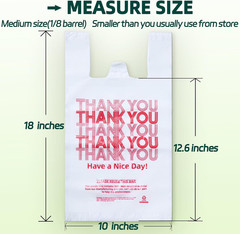 Medium Size 100 Count Plastic Bags with Handles, T-Shirt Bags, Thank You bags, S