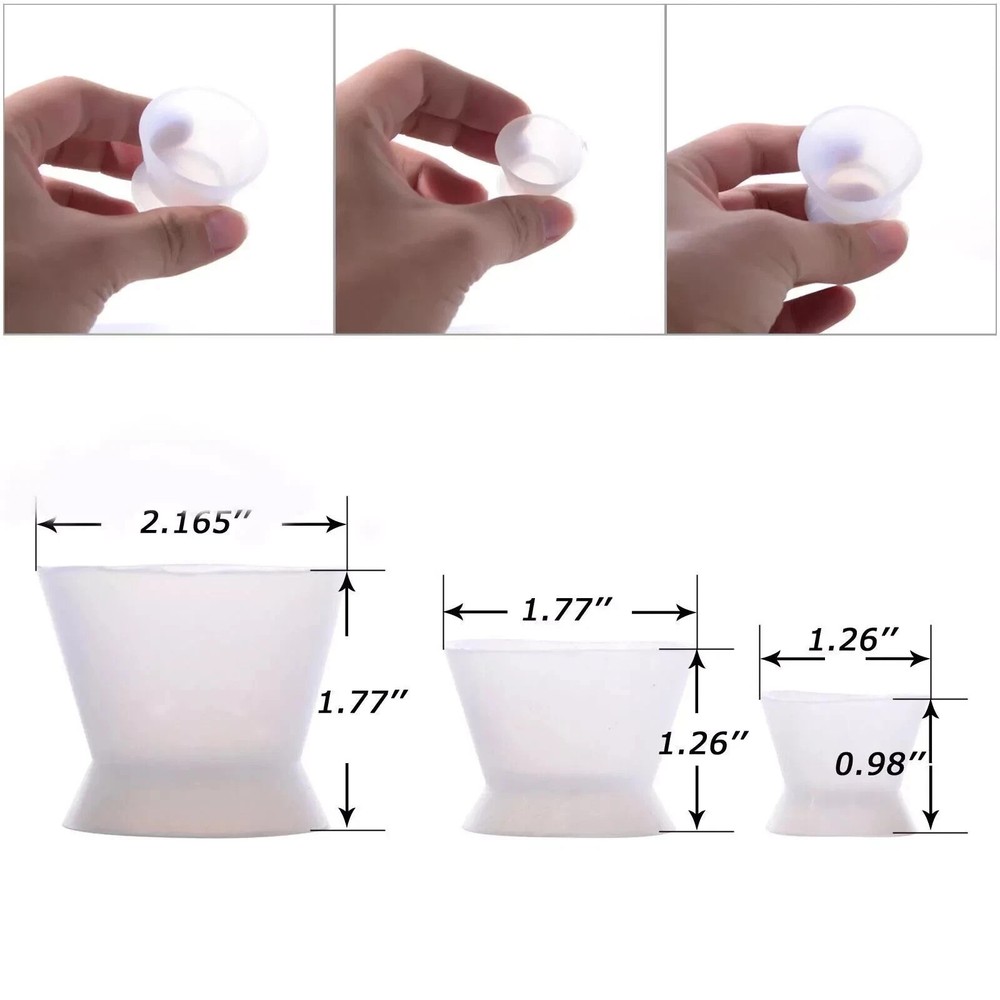 3 Pcs Dental Silicone Dappen Dish Mixing Cup Acrylic No-Stick Flexible Bowl