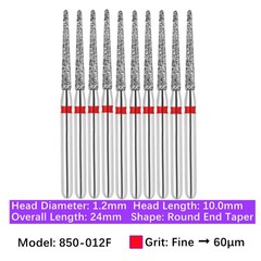 Vakker Dental Round End Taper FG Diamond Bur 850-012F Fine Grit 10/pk