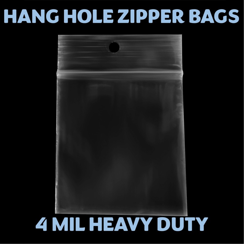 2″x2.5″ Hang Hole Zip Top Lock Seal Reclosable Poly Bags Zipper Baggies 4Mil