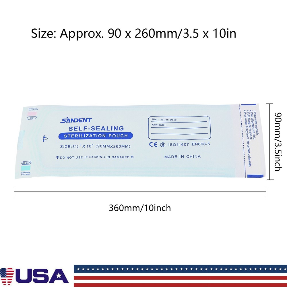 Sterilization Pouches- 3.5 ” x 10 ” Dental Medical Self Seal Pouch Bag 200 Bags